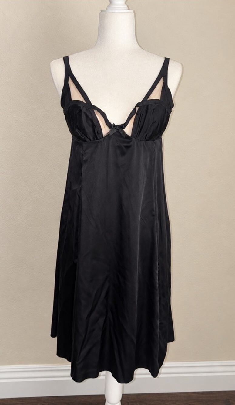 Agent Provocateur Black Satin Nude Mesh Underwire Slip Chemise Lingerie 34D